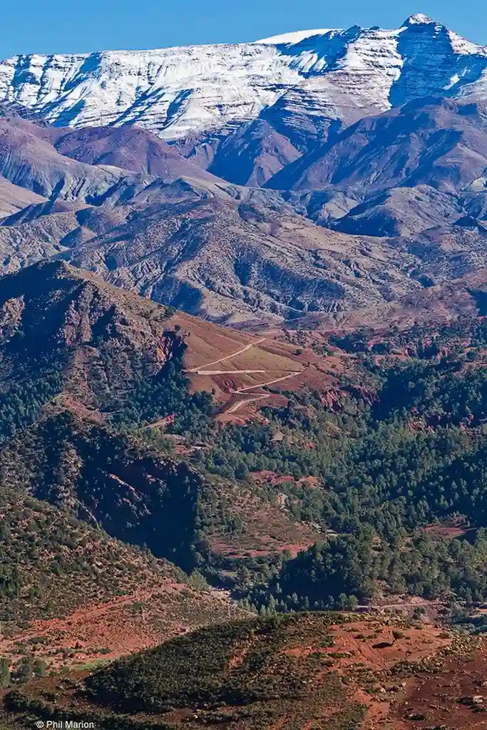 High Atlas mountains and Mount Toubkal (4,167m) — Imlil trekking base
