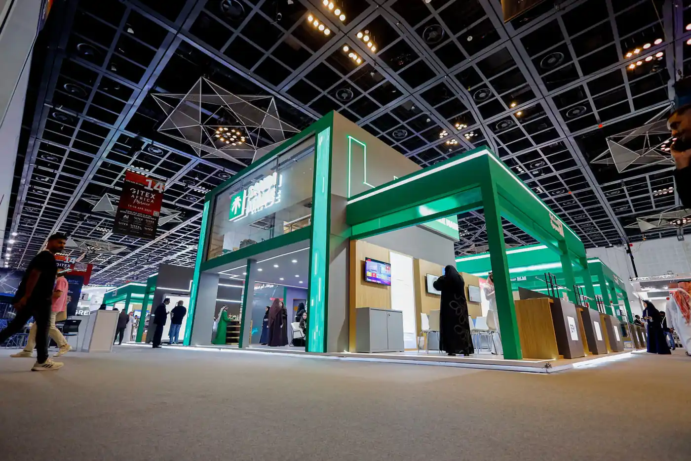 Exhibition stand and delegates on a congress trade-show floor